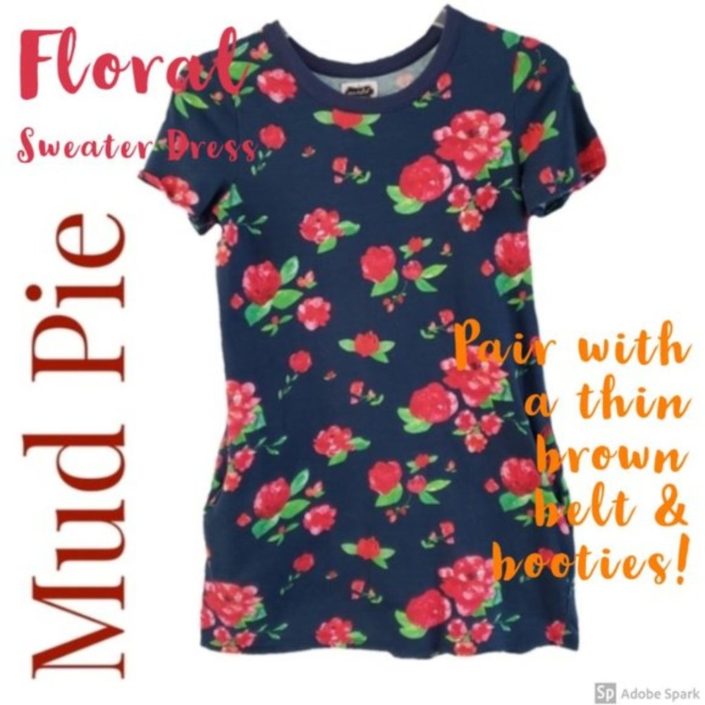 MudPie Floral Sweater Dress w/Pockets Sz S